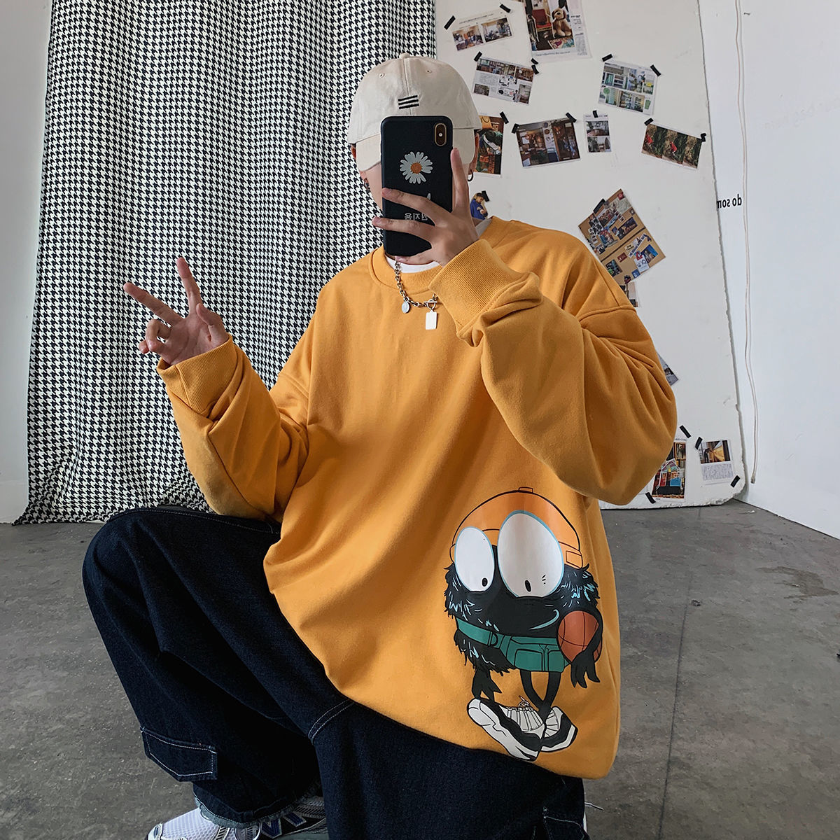 

2021 Funny Printed Men Hoodies Autumn New Men's Korean Sweatshirts 5 Colors Man Streetwear Fashion Casual Pullovers Jqrz, Black