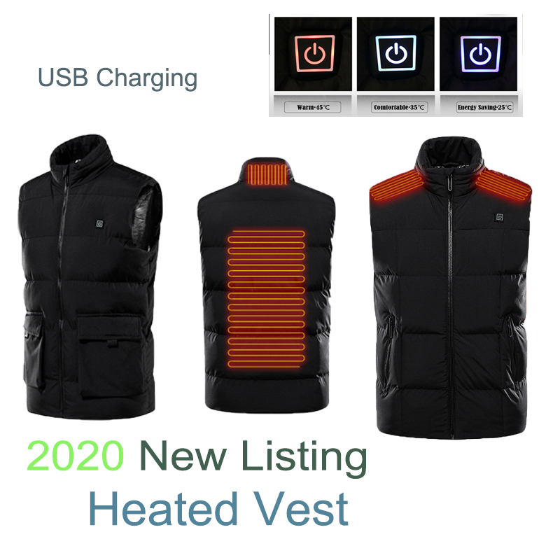 

Thermal Heating Clothes Top Charging Heated Coat Windy Wear Usb Women Vest Heated Jacket Men's Winter Warm Body Cold Resistance, Black