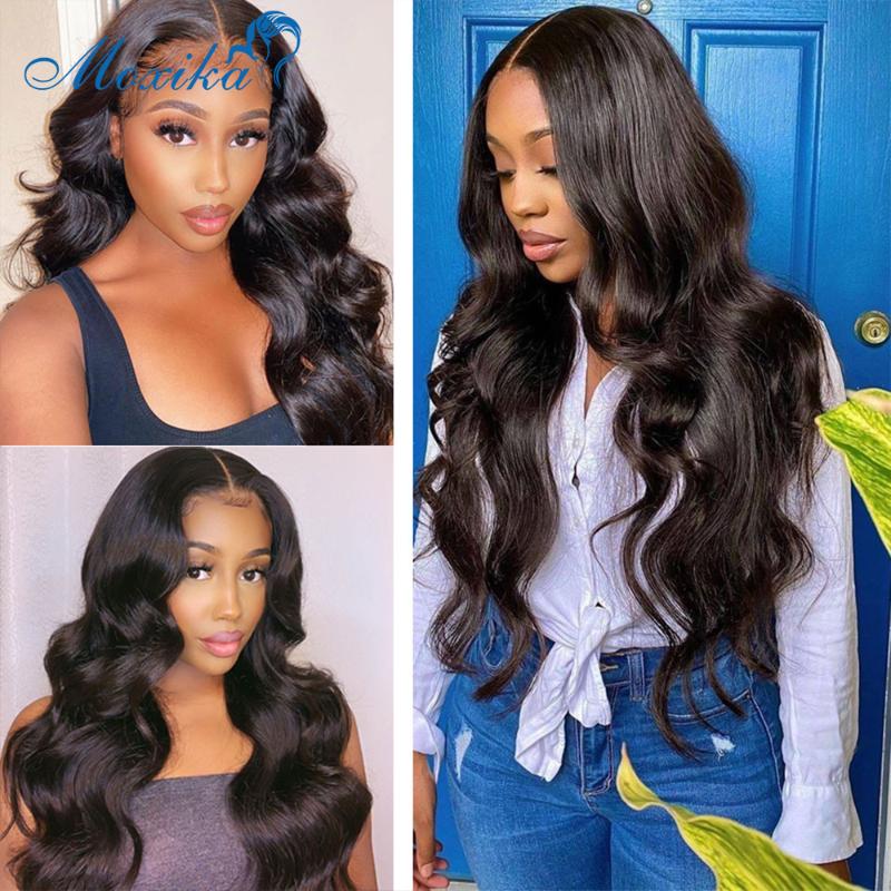 

Body Wave Wig 30 Inch Wig Body Wave Closure Lace Closure Remy 150% Moxika Human Hair Wigs 5x5, Natural color