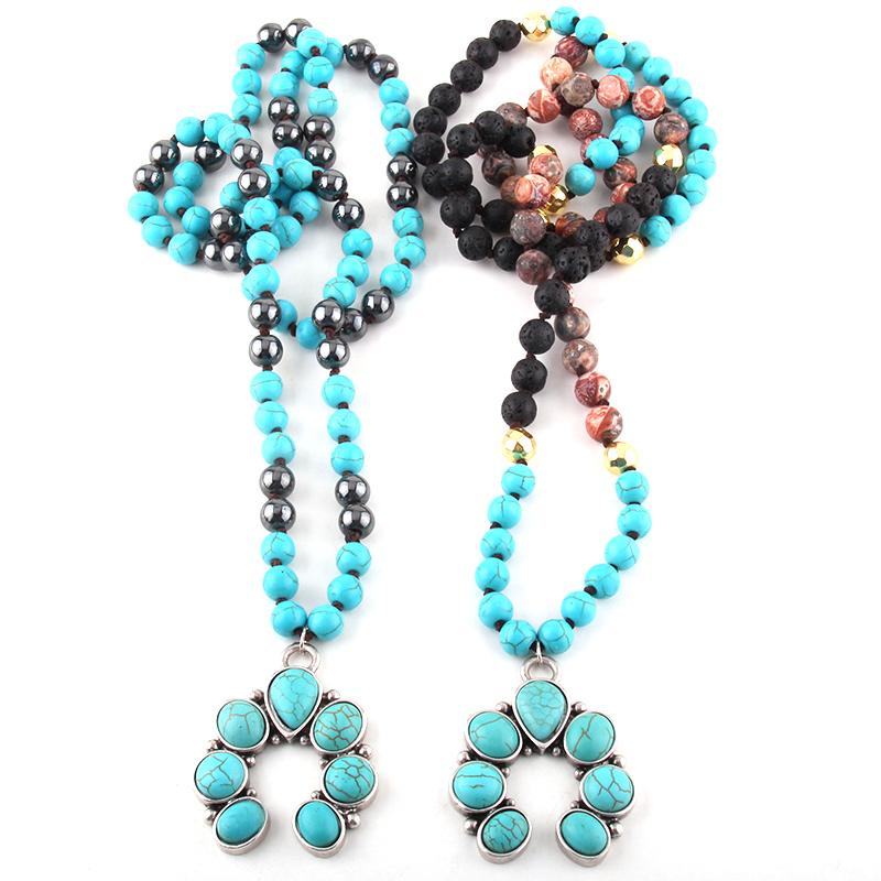

Fashion Bohemian Tribal Jewelry Turq Stone Long Knotted Moon Pendant Necklaces Dropship