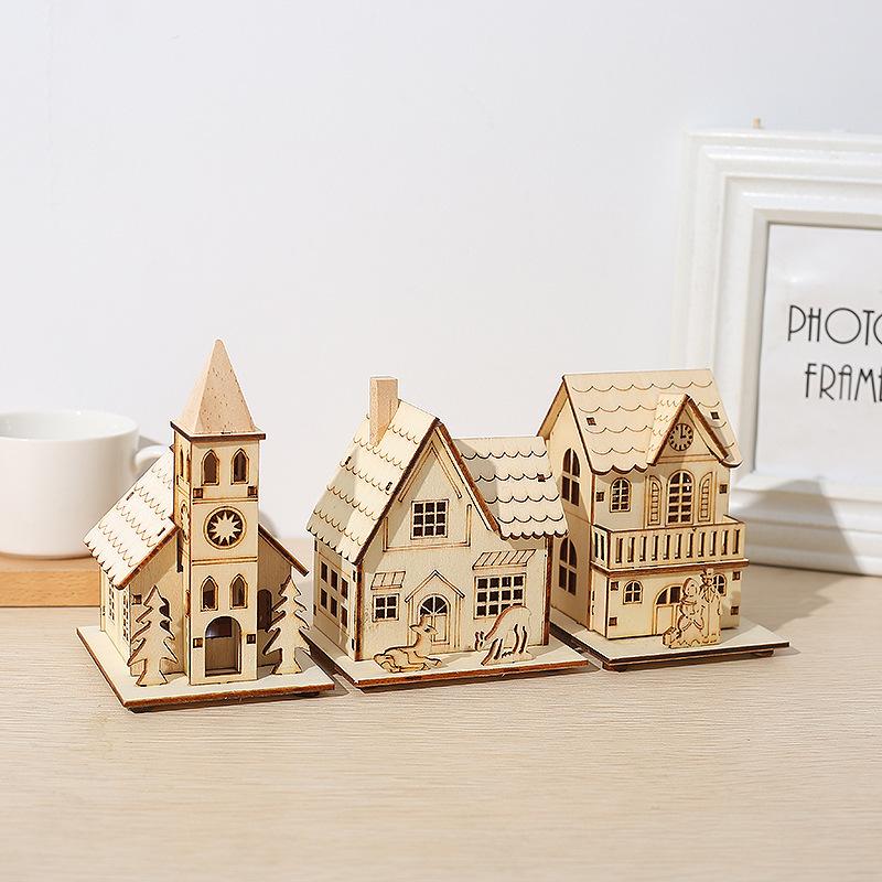 

Christmas Decorations Luminous Cabin Snow House Christmas Tree Decoration DIY2021 New Year Gift Window Decoration