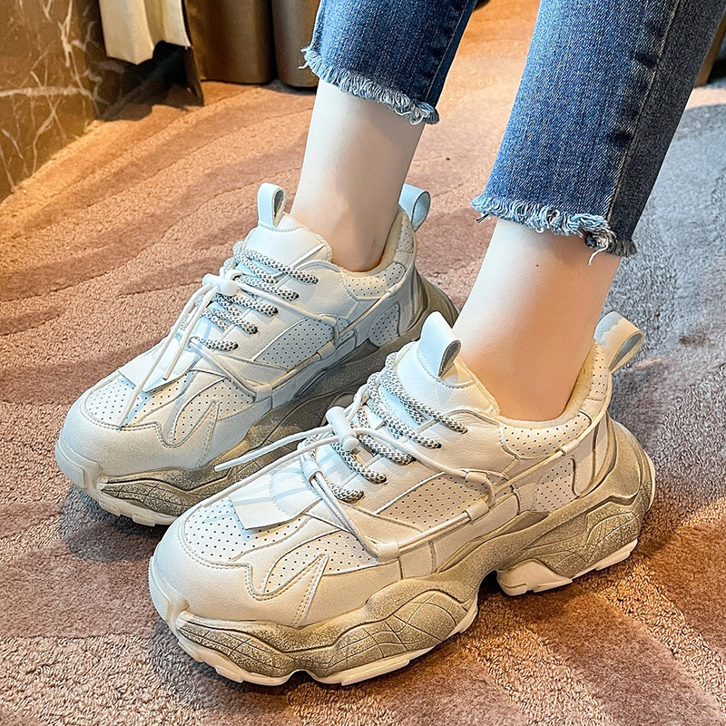 

2021 The New Fashions Lace Up to Platform Whoppers Shoes Shoe Race for Women Leather Vulcanized Spring Fz8p, Gray white.