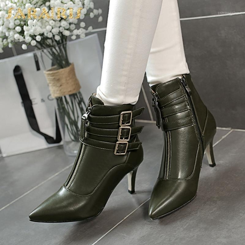 

Sarairis 2020 Fashion New British Style Autumn Winter Boots Woman Shoes Pointed Toe Belt Buckle Thin Heeled Short Boots1, Beige