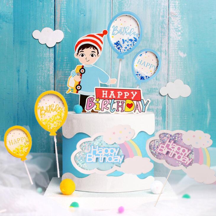 

Rainbow Happy Creative Glitter Pink Blue Purple Cake Topper Birthday Party Dessert Decoration Baby Shower Baking