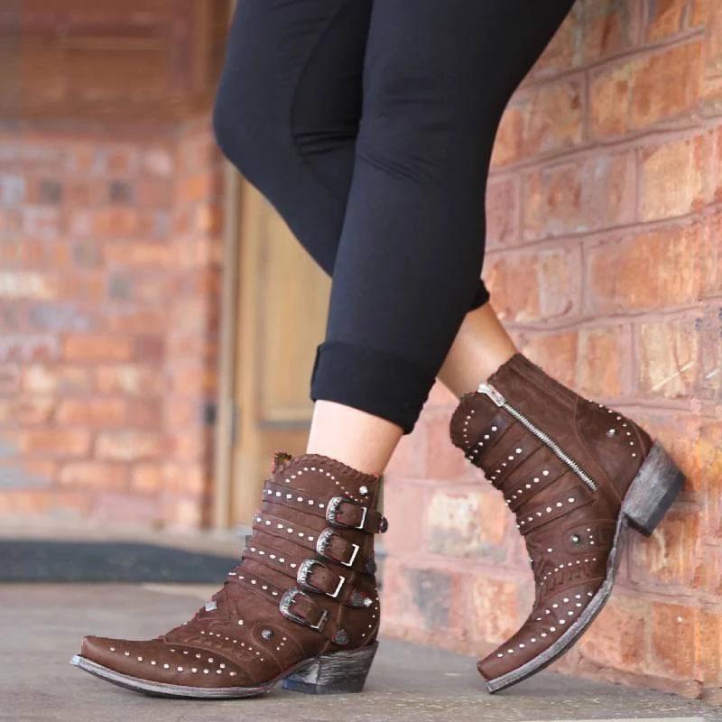 

Winter Low Heel Women Shoes Cool Autumn Buckle British Rivet Design Soft Short Boots Women Ankle Boots Nice 2020, Black