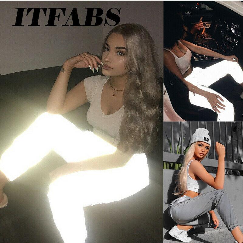 

Women Yoga Pants Casual Harem Sweatpants Reflective Pants Loose Streetwear Hip Hop Dance Party Night Club Trousers Pantalon, Gray