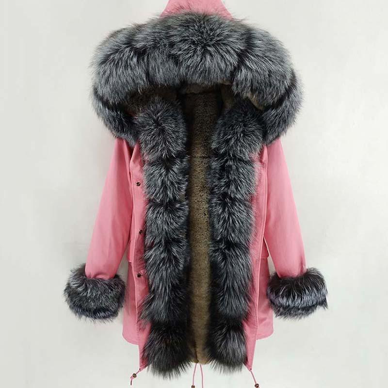 

2019 New Women' Winter Thick Warm pink Long parka Coats Rex fur lining real Fur Collar Detachable parka1, Ordinary 2