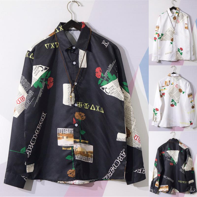 

Mens Beach Hawaiian Shirts Summer Fashion Shirts Casual Printing Long-Sleeve Top Blouse Cotton Casual Floral #G40, Black