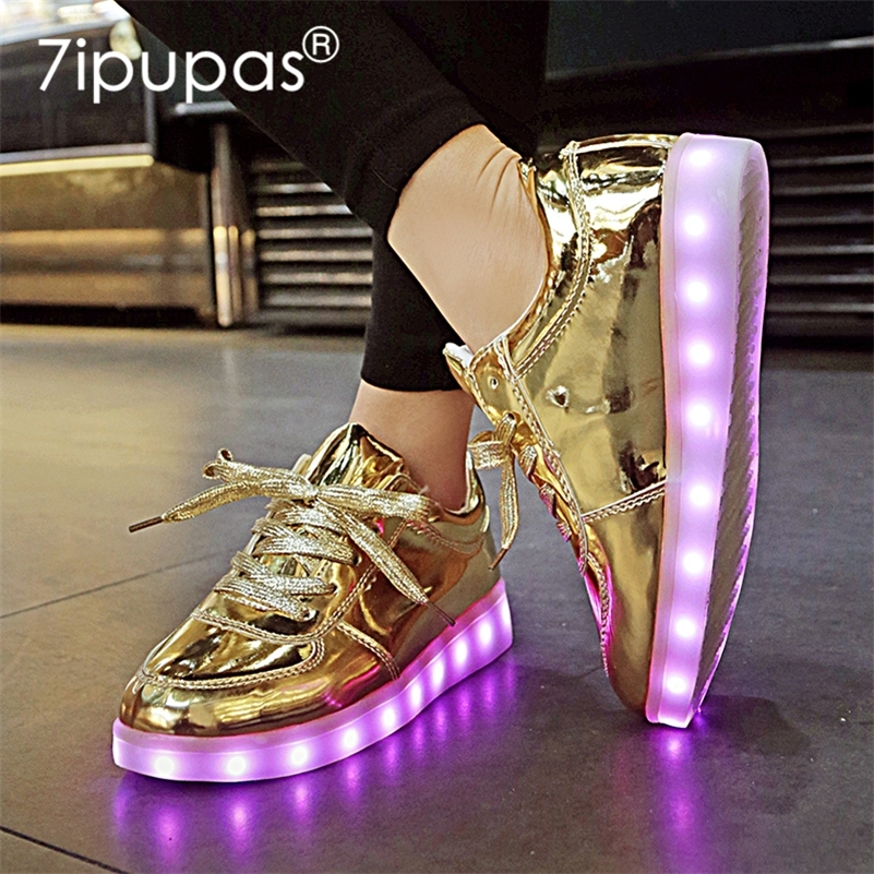 

7ipupas New Homme luminous sneakers boys girls Chaussures Lumineuse 11 colors Gold Led Shoes kids Glowing Casual Unisex 30-44 201112, Fdh02b silvery