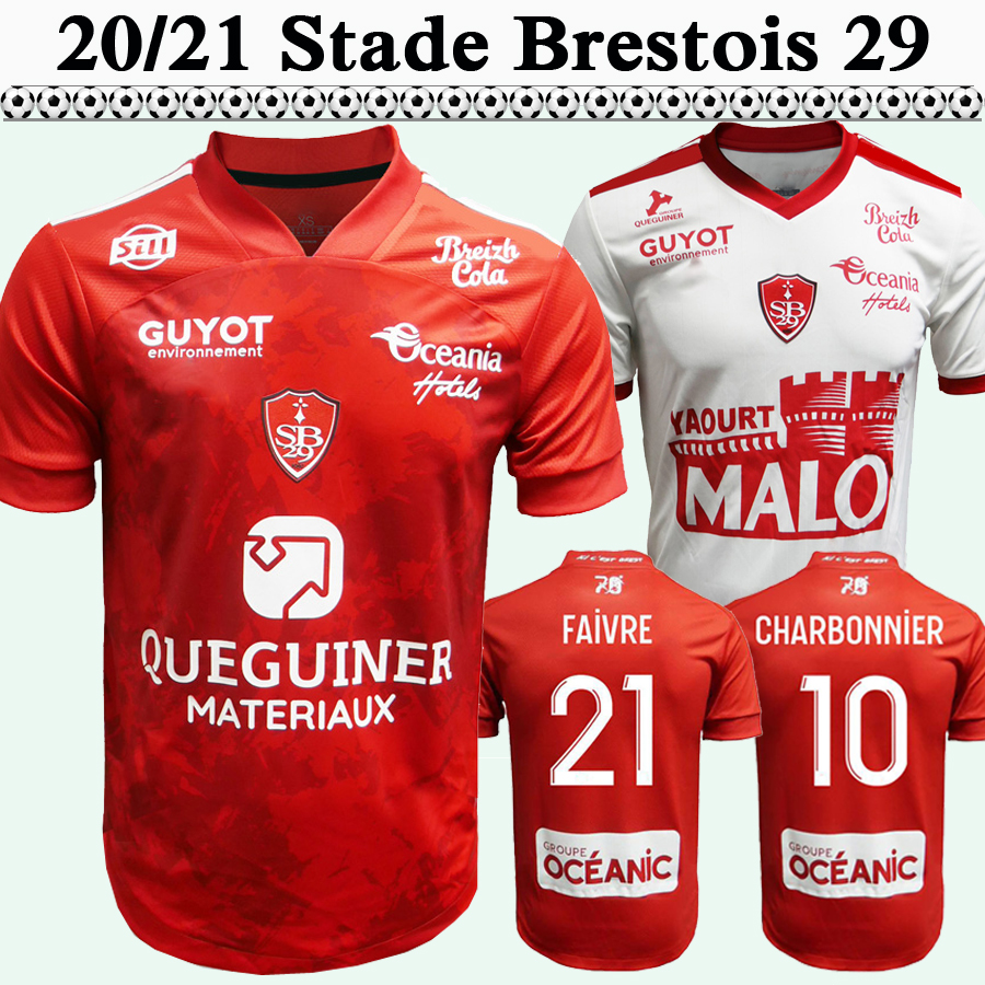 

20 21 CHARBONNIER CARDONA Stade Brestois 29 Mens Soccer Jerseys FAIVRR FAUSSURIER Home Red Away White Football Shirt Short Sleeve Uniforms, Qm872 2021 home no patch