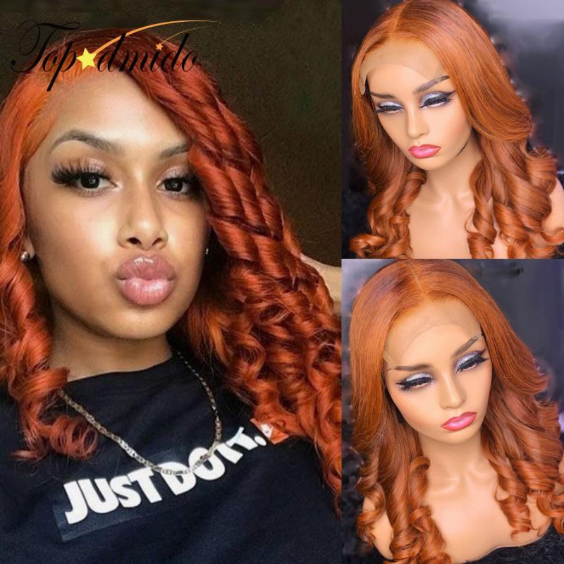 

Topodmido Orange Color 13x6 Lace Front Wigs with Baby Hair Indain Loose Wave Hair Wig for Women Orange Lace Front Human Wig, As pic