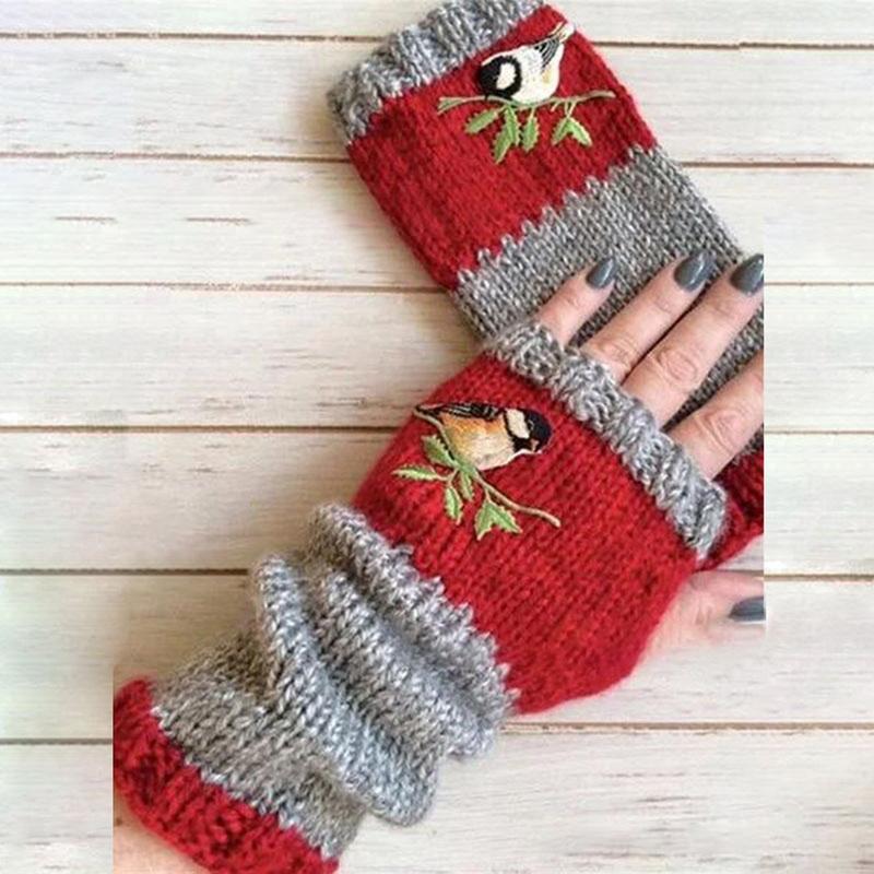 

Fashion Warm Stitching Embroidered Gloves Women Fingerless Gloves Knitted Best Sale Girls and Ladies Winter Thick
