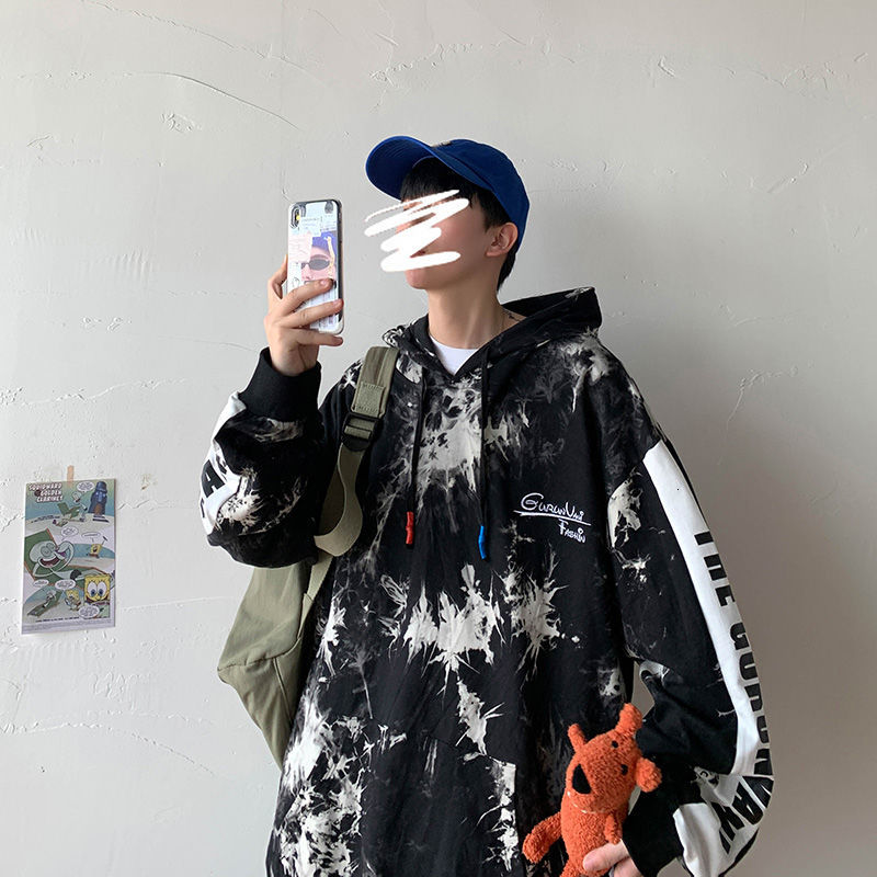

Hoodie 2021 Male Spring and Winter Thin New Tie-dye Printed Sweatshirt N4ZG, Black