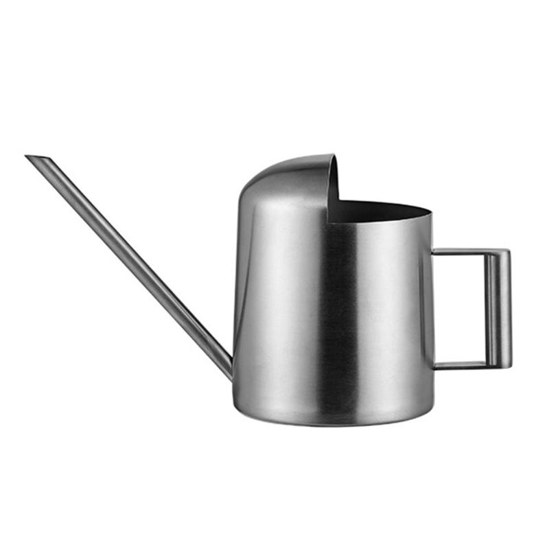 

300ml Simple Mini Indoor Outdoor Long Mouth Water Can Modern With Handle Stainless Steel Plants Pot Easy Refill Ergonomic Design, Silver