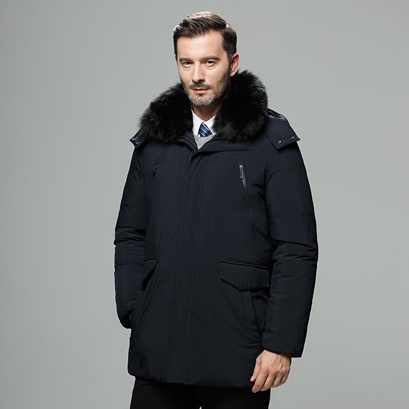 

Middle-aged and old men's down jacket down jacket coat winter white duck 90% long dad put more warm, Black