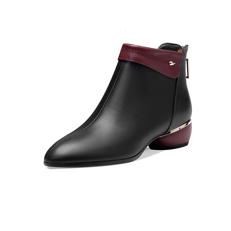 

2021 Fashion Low Heeled Women Autumn Winter Ankle Casual Shoes Woman New Genuine Cow Leather Short Boots La1y, Black