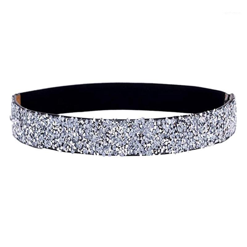 

Ms. Elastic Waistband Shiny Rhinestones Dress Wild Decorative Elastic Band1, Silver