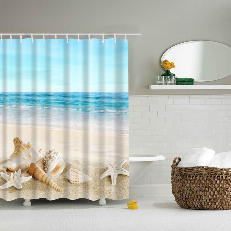 

Multiple sizes Beach scenery Seashell Beach Bath Curtain Large Waterproof Polyester Shower Curtain 3D Blackout Bathroom