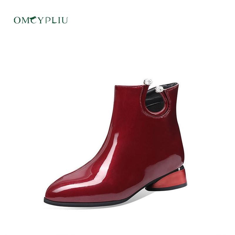 

Ankle Boots 2021 Winter Women's Boots Black PU Leather Fashion Square Heel Woman Shoes Plus Size 35-40 Female Shoes Botas mujer