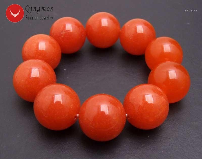 

Qingmos Trendy Natural Jades Bracelets for Women with 18mm Round China Red Jades Beads Stone Bracelet Fine Jewelry 7.5'' bra3701