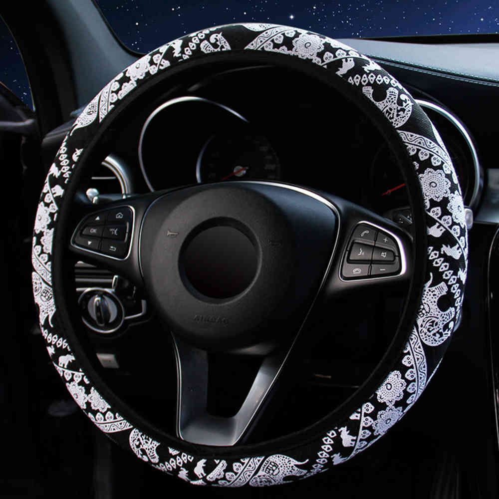 Universal Car Steering Wheel Cover Elephant Print Car Steering Covers Anti-Slip Breathable Auto Decoration Suitable For 37-38cm-image-747755549