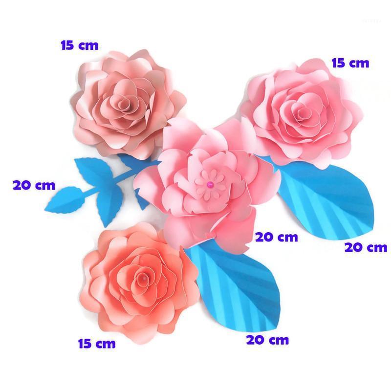 

DIY Giant Paper Flowers Artificial Rose Fleurs Artificielles Backdrop 4pcs+ 3 Leave Wedding Party Decor Nursery Pink Series1, Pink series