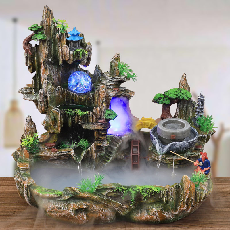 

Mountain View Rockery Fountain Water Circulation Small Fish Tank Garden Bonsai Decoration Lucky Feng Shui Ornaments & Humidifier Y200917