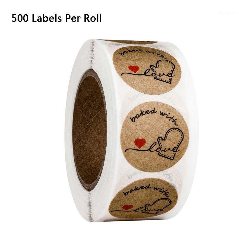 

500pcs/roll Round Kraft Baked with Love Stickers Seal Labels Handmade Scrapbook Drop Shipping1