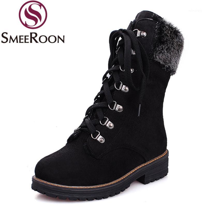 

Smeeroon 2020 new arrive fashion ankle boots low heel round toe lace up casual shoes comfortable flock solid color women boots1, Khaki