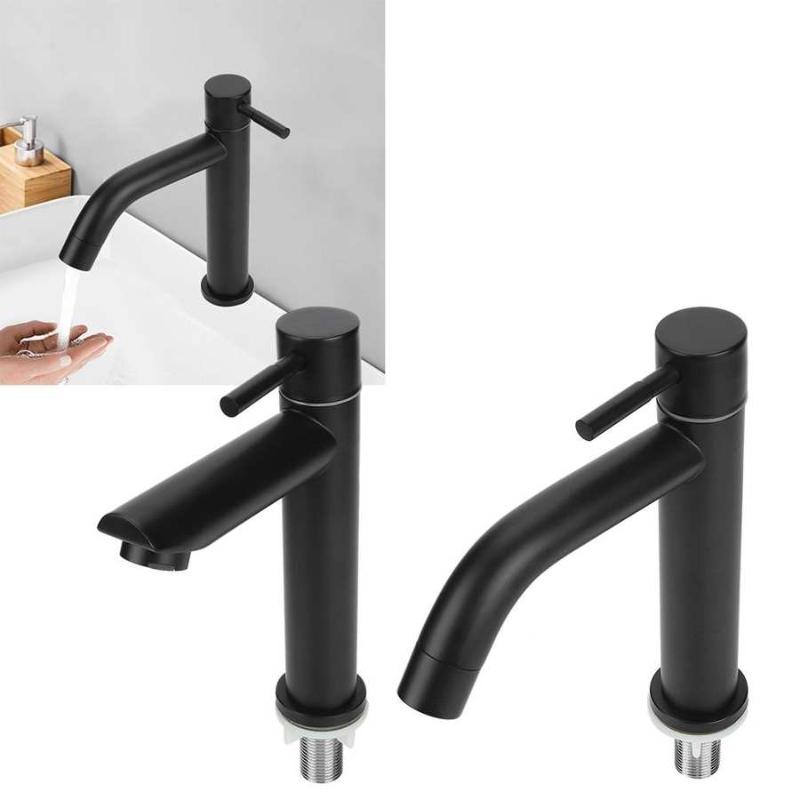 

G1/2in Black Kitchen Sink Faucet Stainless Steel Washbasin Faucets Single Cold Water Tap for Kitchen Bathroom basin water taps