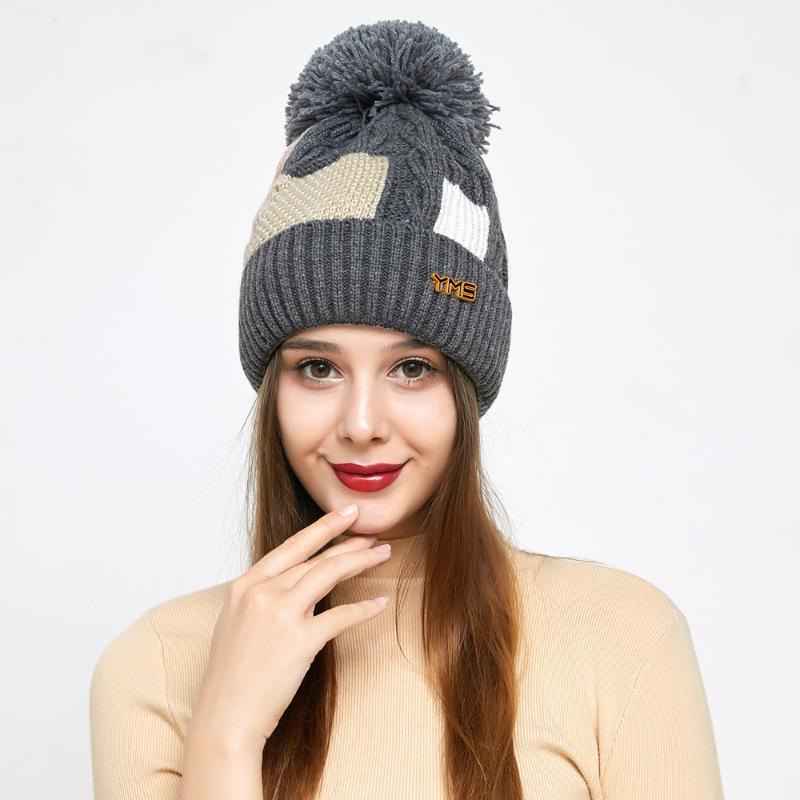 

Girl Women Winter Wool Beanie Cap Pom Pom Parent-child Knitted Hat Core Yarn Warm Casual Skullies Beanies Bones1, White