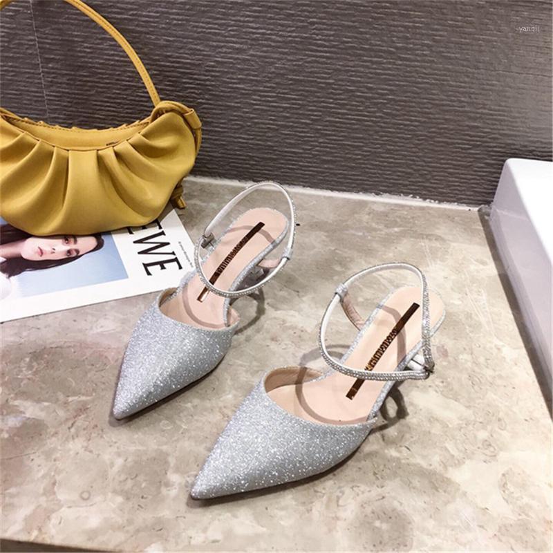 

2020 New Summer Water Diamond Slim Pointed High Heel Slim Heels Shiny Sexy Sandals1, Golden