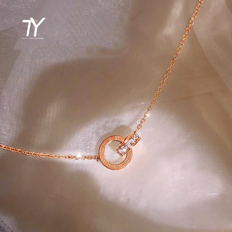 

Chokers 2021 Gothic Roman Digital Zircon Circle Necklace For Woman Fashion Korean Jewelry Party Girl's Sexy Luxury Clavicle Chain, Golden;silver