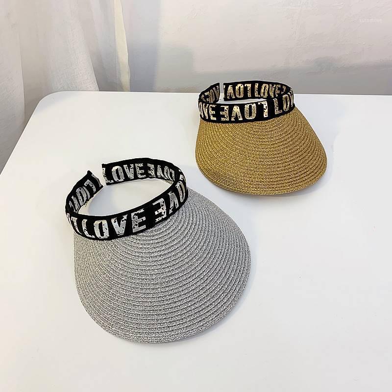 

New fashion Woman Sun Hat Female Gold letter Visor Caps Summer Wide Brim Travel Sunscreen Visor Empty Top Beach Hat Parent-child1