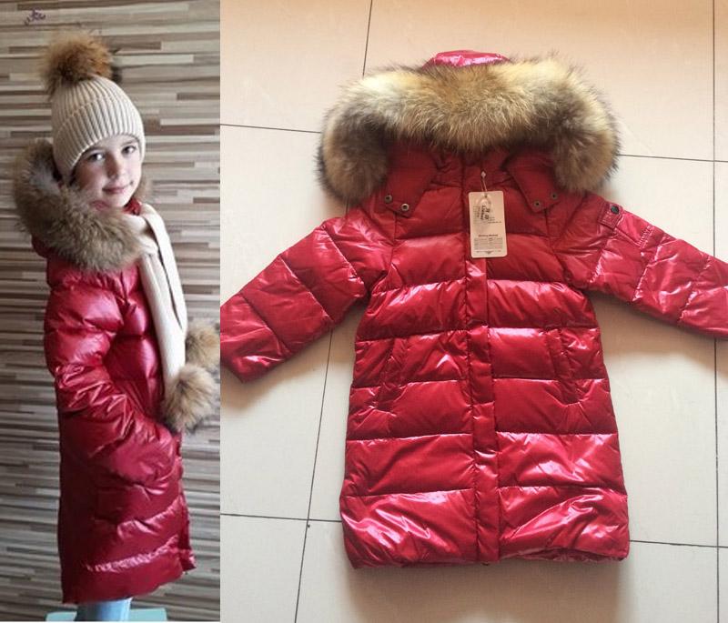 

Girls long down coat children warm winter down thick warm clothing real fur, Gold