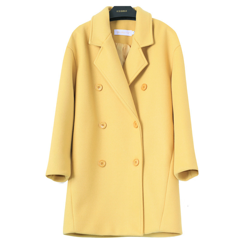 

2021 New High Quality Coat Fashion Jacket Bat Double-breasted Wool Blend Clothes YSW2, Bright yellow.