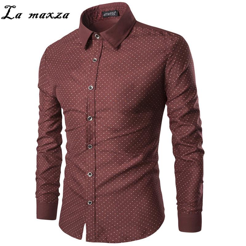 

2020 Polka Dot Print Shirt Causal Mens Cotton Fashion Long Sleeves Plus Size Spring Shirts, Blue
