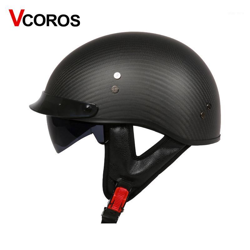 

Carbon fibe half face motorcycle helmet with inner sunlens vintage motorbike helmet open face Locomotive moto DOT1