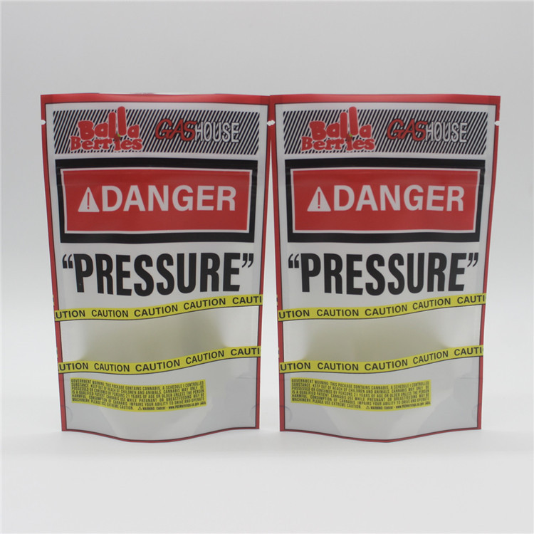 

Balla berries danger gashouse Pressure smell proof zipper Packing bag mylar resealable Edibles 3.5g stand up pouch with window 420 packaging bags