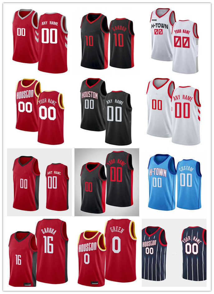 

75th Custom Mens Womens Houston's Rockets's 16 Usman Garuba 0 Jalen Green 25 Garrison Mathews 17 Dennis Schroder 2 David Nwaba Basketball Je, Black;red