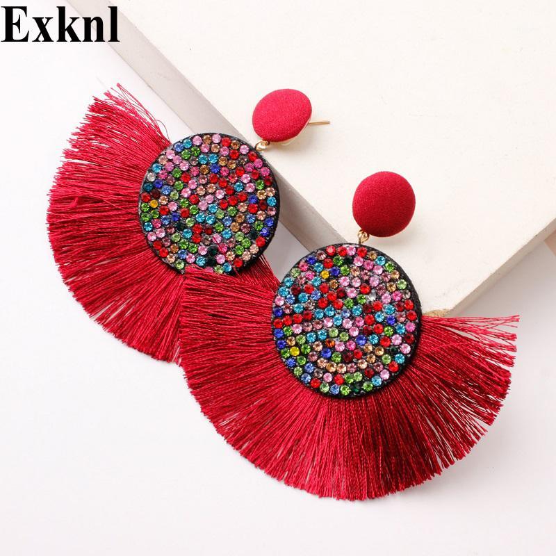 

Exknl Fashion Tassel Vintage Statement Drop Earrings for Women Black Red Yellow Big Bohemian Dangle Fringe Earrings 2019 Jewelry1, Silver