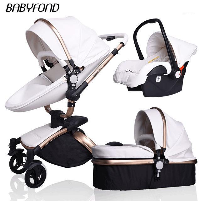 

Newborn 3 In 1 Luxury Stroller Babyfond Two-way Foldable Four-wheeled Baby Pram Leather Aluminium Alloy Frame Carrinho De1