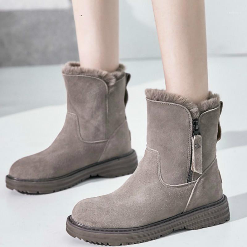 

Flat Boots Women Winter Shoes 2020 Short Plush Ankle Boots Ladies Faux Seude Bota Feminina Warm Fashion Shoes Black Zapato Mujer1, Khaki
