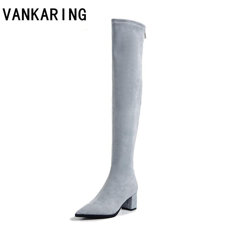 

hot over-the-knee boots women slim knee-high boots high heels winter women long autumn shoes faux suede female shoes, Black