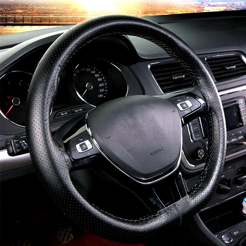 

38CM DIY Genuine Leather Car Steering Wheel Cover Universal For 307 206 308 407 207 3008 2008 406 208 508 301 408 306