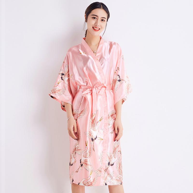 

sleepwear Home Clothing Bride Wedding Robe Casual Print Kimono Bathrobe Gown Half Sleeve Women Nightdress Pink Sexy Pajamas, White