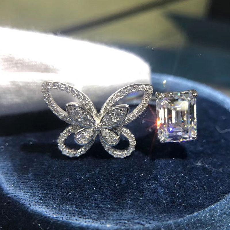 

Hot selling 925 sterling silver Butterfly Open Rings for women Luxury Full Zircon Sparking Yellow White Zircon party jewelry