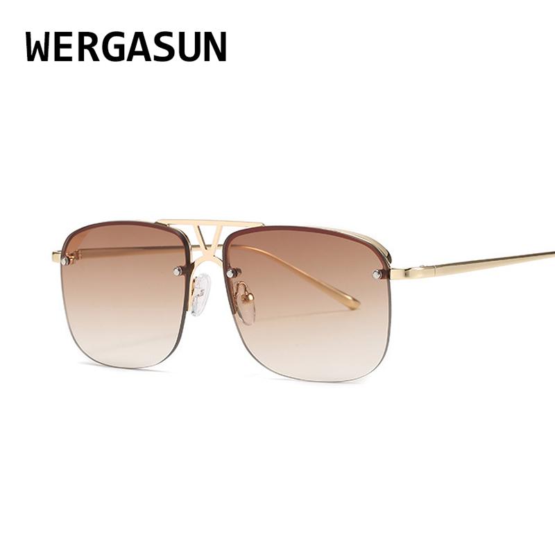 

Sunglasses WERGASUN Rimless Square Men Women Fashion Shades UV400 Vintage Glasses