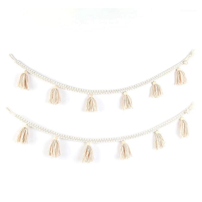 

2 Pieces Of Tassel Garland Belly Basket Decoration Wall Pendant for Bohemian Home Decoration1, Beige