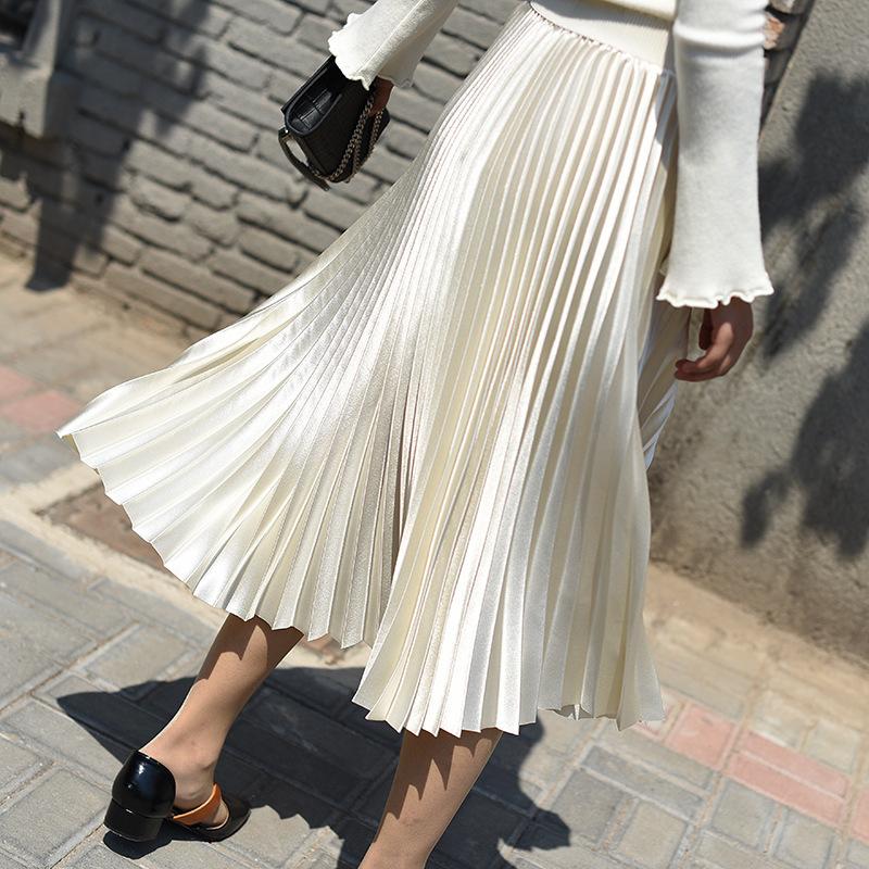 

Spring Women Chic Skirts Long Midi A-Line Pleated Skirt Woman Plus Size Skirt High Waist Midi Faldas Mujer Verano 2020, Black